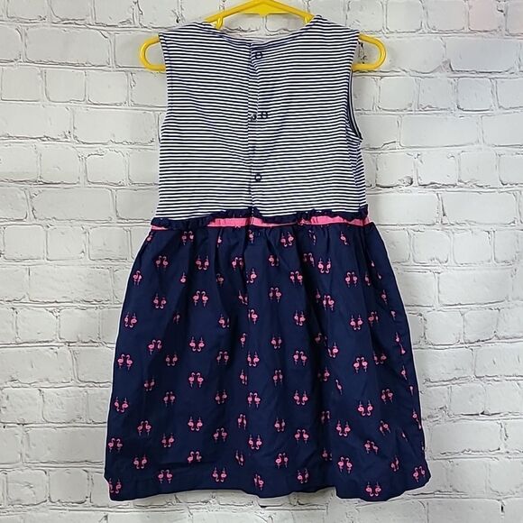 Carter's Toddler Girls Navy Blue Nautical Stripe Pink Flamingo Dress Size 4T - Picture 6 of 7